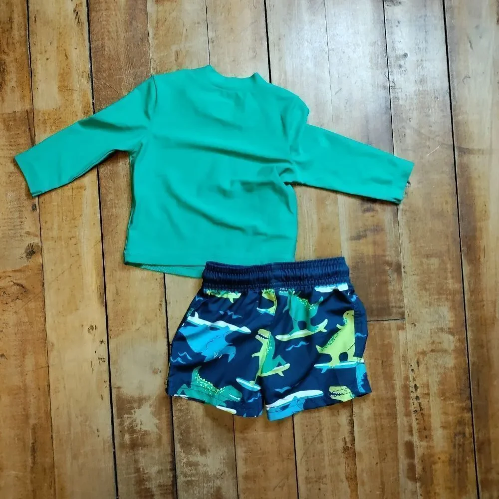 Carter swim outfit size 6 months baby boys suit rash guard swim shorts new green